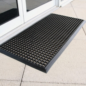 Black Outdoor Entrance Mat outside doors to a house